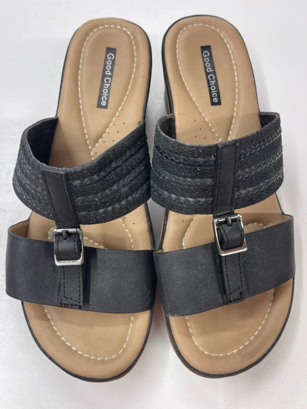 Good Choice‎ Black Braided Wedge Slide Sandals for Women